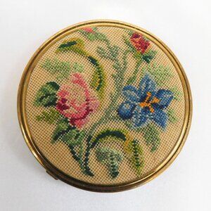Mondaine Powder Compact with Imported Hand Made Petit Point Cover # 20872